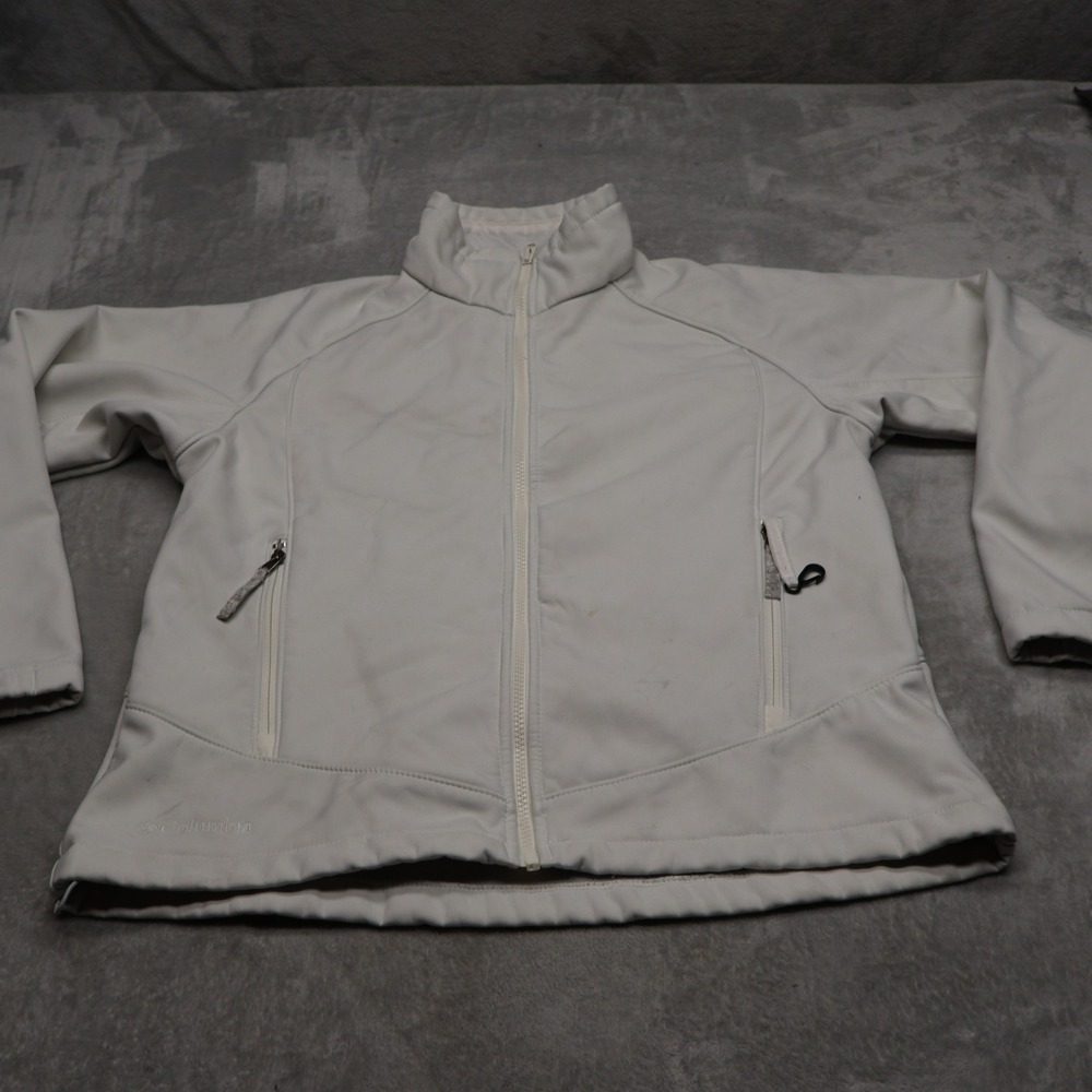 Columbia Jacket Womens Large White Fleece Lined Softshell Wind Rain Full Zip